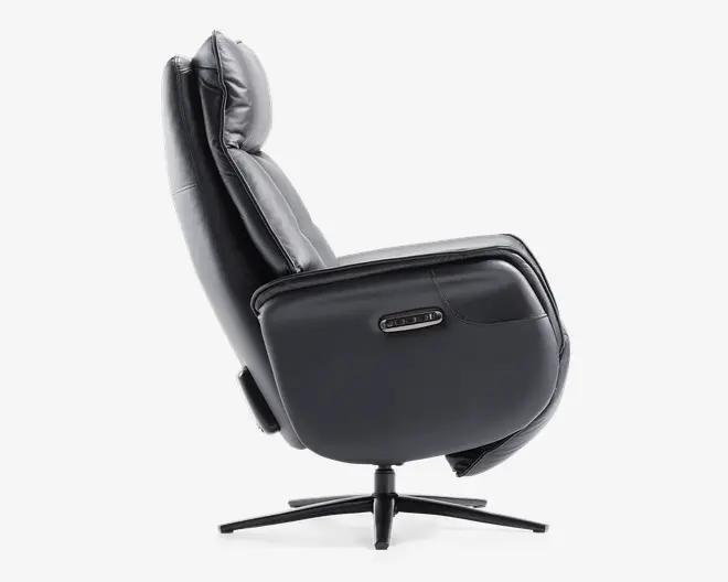 Drejestol m/indbygget fodskammel sort læder