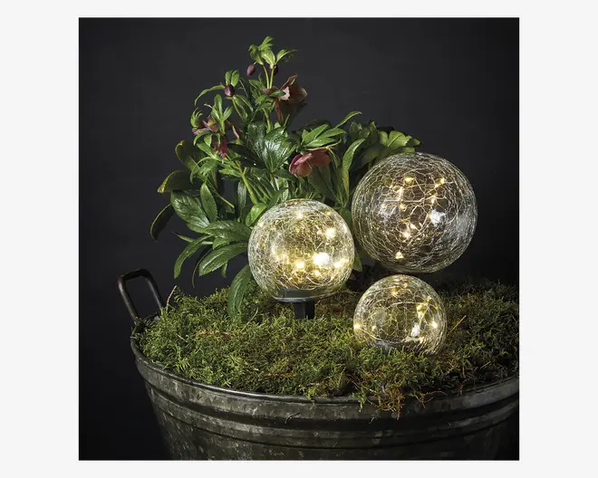 Solcelle kugler krakeleret glas sæt 3 stk. 