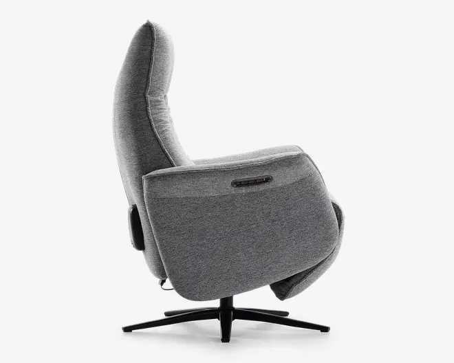 Drejestol m/indbygget fodskammel grå stof