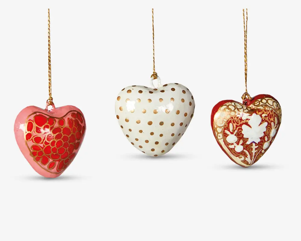 Ornament hjerte m/mønster ass H.4 cm 
