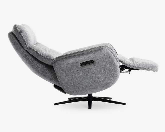 Drejestol m/indbygget fodskammel grå stof