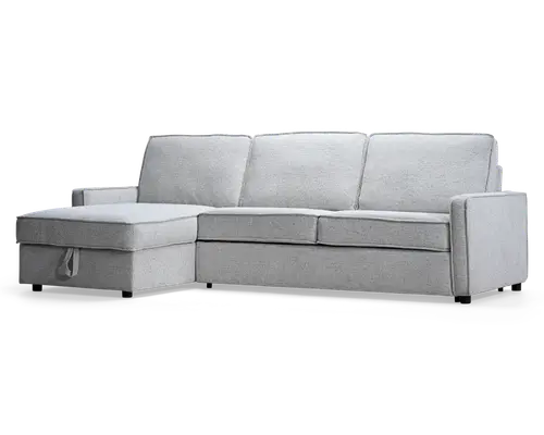 Sovesofa med chaiselong og metaludtræk