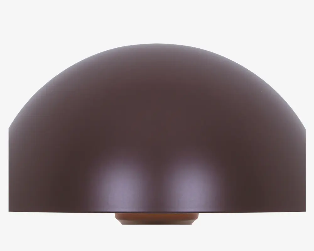 Et kuppelformet objekt med en glat, mat mørkebrun overflade. Overfladen er ensartet og uden dekoration, hvilket giver et minimalistisk og moderne udtryk. Bunden er let synlig og antyder en stabil, flad base.
