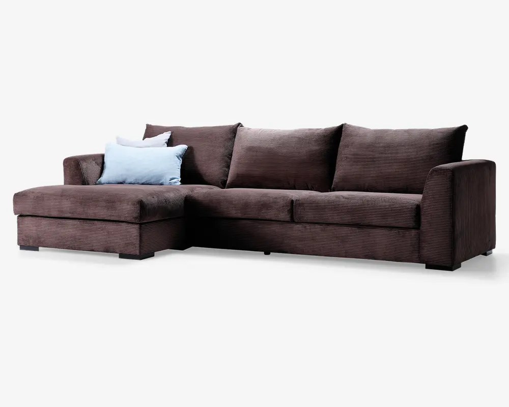 Sofa med chaiselong brun fløjl venstre