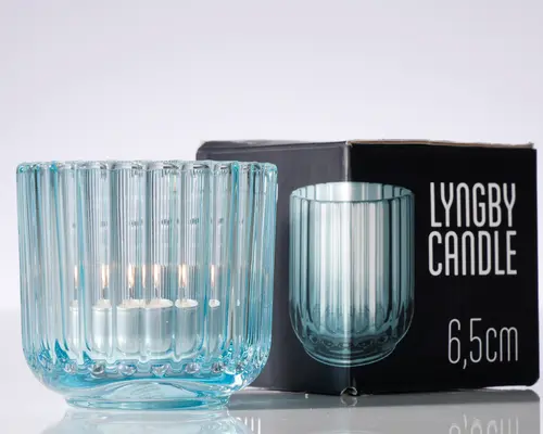 Lyngby fyrfadsstage glas lyseblå H.6,5 cm