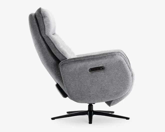 Drejestol m/indbygget fodskammel grå stof