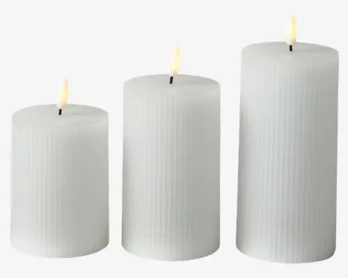 LED Bloklys Sæt 3Stk M.Riller Hvid