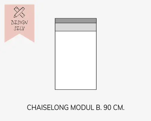 Rektangulært modul med en bredde på 90 cm og et enkelt design. Den øverste del har to vandrette paneler i lysegrå, mens hoveddelen er hvid. Udseendet er minimalistisk og moderne, velegnet til modulopbyggede møbler eller siddearrangementer.