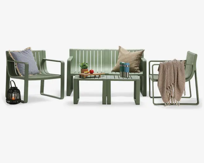 Loungesæt grøn plast 5 dele