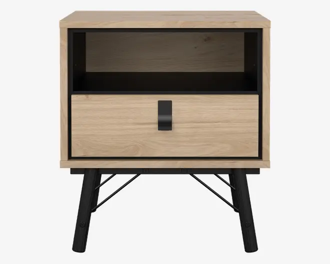 Sengebord Ry m. 1 skuffe og 1 hylde eg