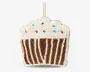 Pynt formet som en cupcake, dekoreret med små perler. Den nederste halvdel har lodrette striber i skiftevis metallisk bronze og hvide perler, der ligner en cupcake-form. Toppen er dækket af hvide perler for at ligne glasur, med spredte røde, blå og grønne perler som krymmel. Øverst sidder en guldfarvet løkke til ophængning.