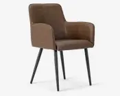 Spisebordsstol med armlæn i brun kunstlæder