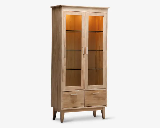 Vitrine i hvidolieret eg B. 94 cm