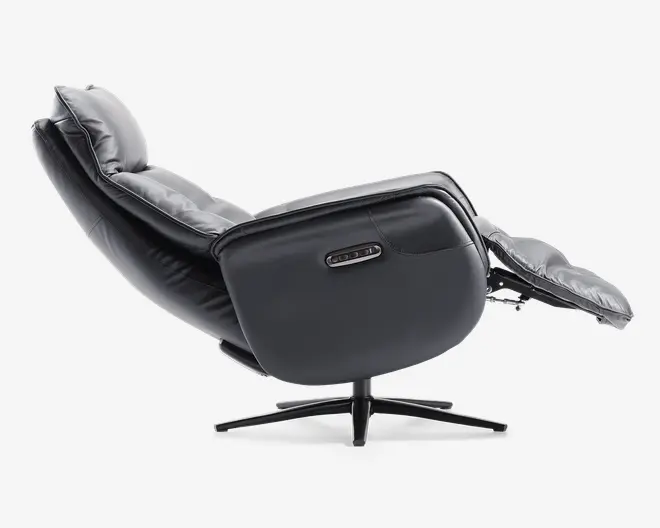 Drejestol m/indbygget fodskammel sort læder