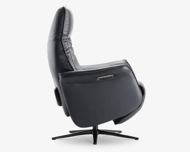 Drejestol m/indbygget fodskammel sort læder