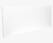 Rektangulær, flad, hvid plade med en glat, blank overflade og rene, lige kanter. Pladen ser tynd og let ud, velegnet som skillevæg, afdækning eller bagbeklædning. Ingen synlige beslag, mønstre eller teksturer.