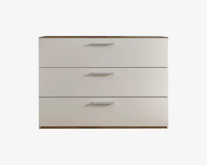 Kommode med 3 skuffer i champagne/eg
