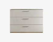 Kommode med 3 skuffer i champagne/eg