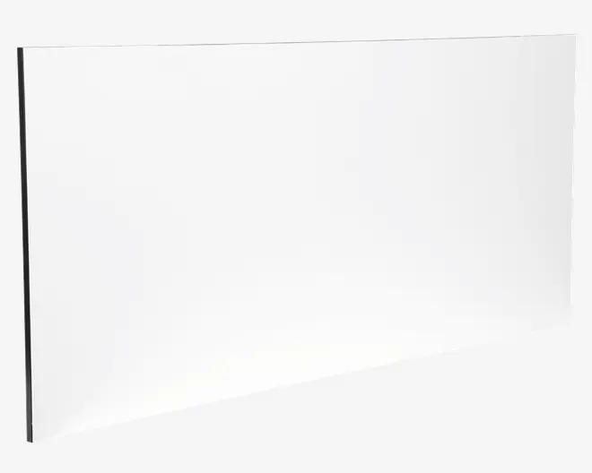 Et rektangulært, fladt, hvidt panel med glatte overflader og rene, skarpe kanter. Panelet ser ud til at være lavet af et solidt, uigennemsigtigt materiale og har en ensartet farve uden synlig struktur eller mærker.