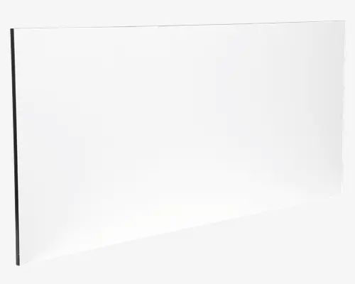 Et rektangulært, fladt, hvidt panel med glatte overflader og rene, skarpe kanter. Panelet ser ud til at være lavet af et solidt, uigennemsigtigt materiale og har en ensartet farve uden synlig struktur eller mærker.