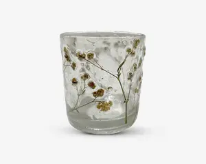 Fyrfadsstage glas m/blomster H.8 cm 