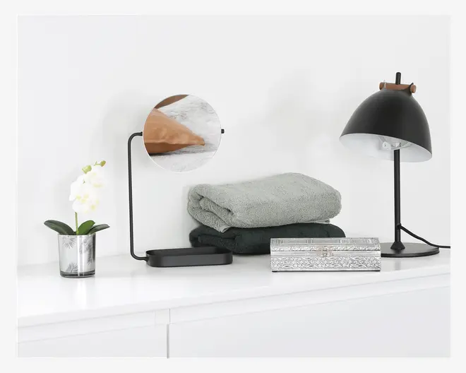 Spejl m. bakke sort H.32,5 cm