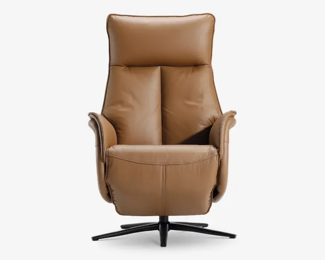Drejestol m/indbygget fodskammel cognac læder