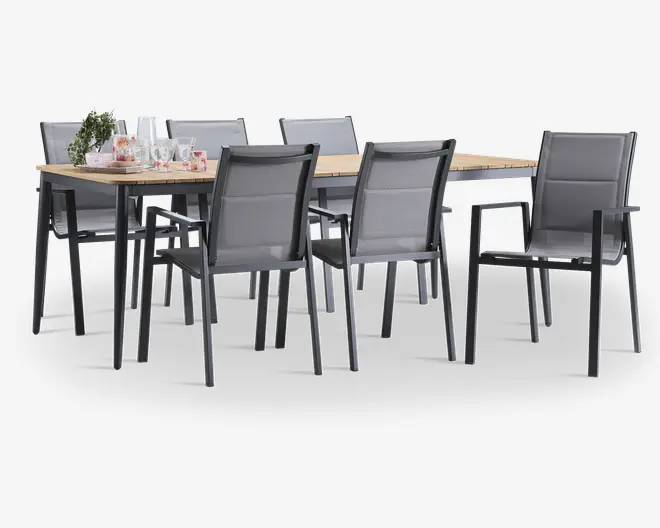 Havebord teak/aluminium 100x210 cm