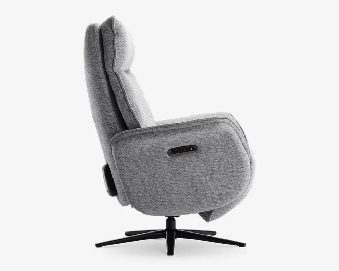 Drejestol m/indbygget fodskammel grå stof