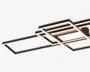 Moderne loftarmatur med et geometrisk design bestående af flere krydsende rektangulære rammer. Rammerne er oplyst langs kanterne, hvilket giver et stilrent og nutidigt udtryk. Armaturet har en mat sort eller mørk metalfinish, og det integrerede LED-lys giver jævn, diffus belysning. Perfekt til at tilføje et arkitektonisk og elegant element til stue eller kontor.