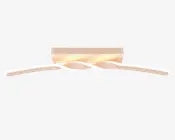 Moderne vægmonteret lampe med en slank, rektangulær base i en blød guld- eller champagnefarvet finish. Lysstangen strækker sig vandret og har et snoet, bølgeformet design, der spreder lyset jævnt. Lampen udsender et varmt, behageligt lys, ideelt til moderne indretning. Det minimalistiske udtryk og de bløde kurver gør den velegnet over spejle eller som stemningsbelysning i gange og opholdsrum.