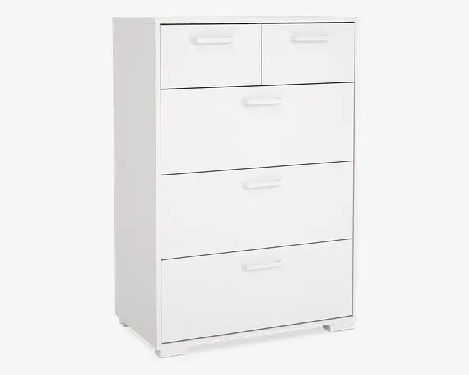 Kommode Sofia hvid med 5 skuffer