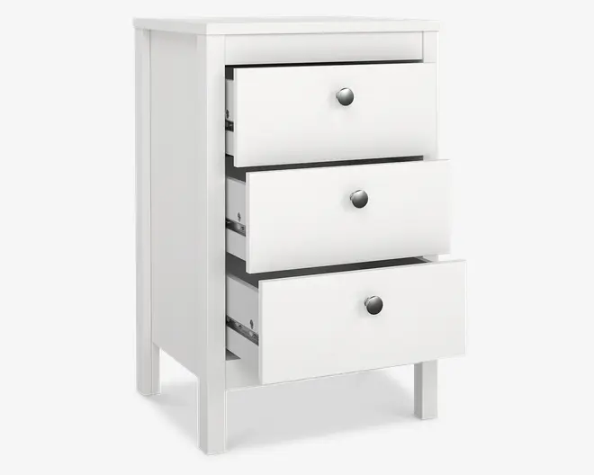 Sengebord Madrid hvid med 3 skuffer