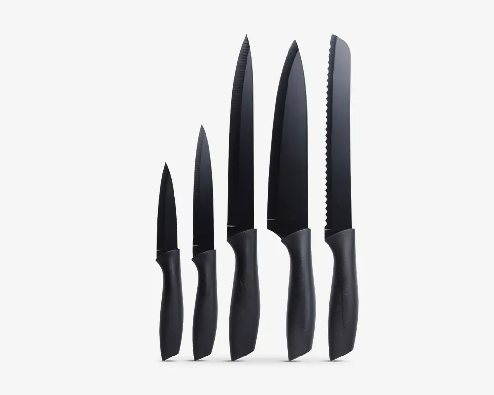 Knivsæt sort stål 5 stk. 
