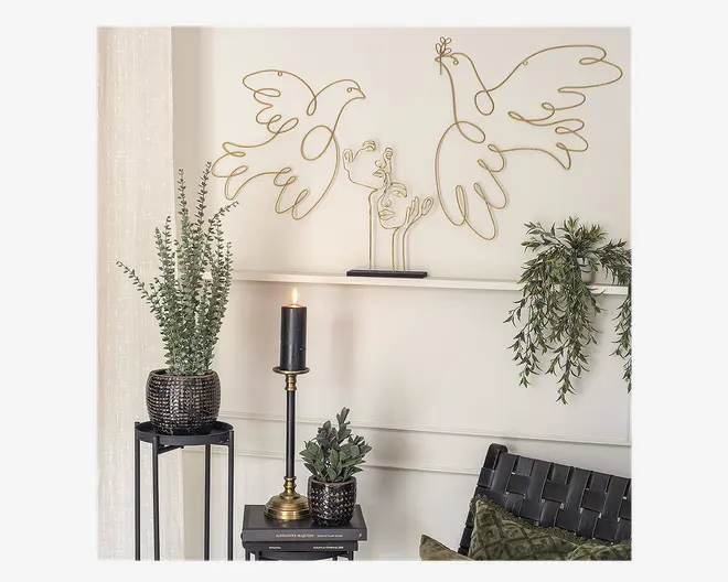 Vægdekoration fugle guld H.52 cm 