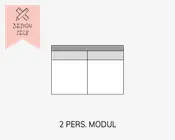 Et tilpasningsbart bord med to kolonner og to rækker, der har et enkelt og rent design. Den øverste række er gråtonet for at markere overskriftsfelter, mens de resterende felter er hvide. Til venstre ses et lyserødt banner med en håndtegnet blyant og lineal, der krydser hinanden, samt teksten 'DESIGN SELV' skrevet i en afslappet, håndskrevet stil, hvilket indikerer mulighed for at designe eller personliggøre bordet.