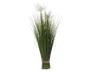 Et bundt lange, slanke grønne stilke bundet sammen med en naturfarvet snor ved bunden. Stilkenes toppe har fine, hvide, spidse blomster, hvilket giver et let og luftigt udtryk. Arrangementet står oprejst og kompakt, velegnet til dekoration.