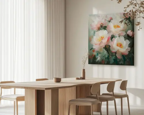 Maleri blomster rosa 80x80 cm