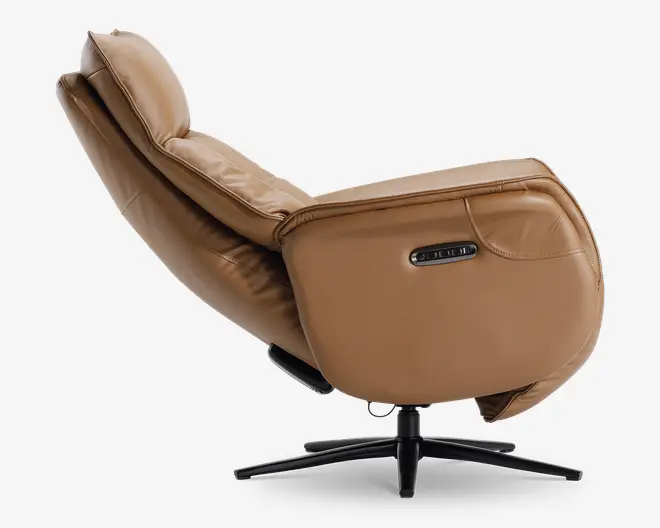 Drejestol m/indbygget fodskammel cognac læder