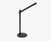 Elegant, moderne sort lampe med justerbar arm og en slank, aflang lysbjælke. Lampen har en rund base med touch-følsomme knapper, der gør det nemt at justere lysstyrke og farvetemperatur. Det minimalistiske design er ideelt til skriveborde eller arbejdsområder og giver fokuseret, tilpasselig belysning.