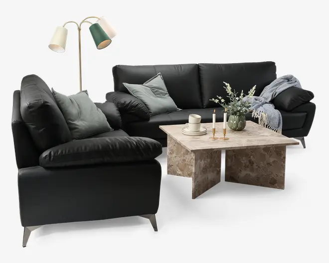 Sofa 3 Pers. Sort Kunstlæder/PU
