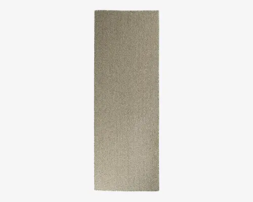 Rektangulært panel med en glat, stofbetrukket overflade i en neutral beige farve. Teksturen fremstår fint vævet og giver et diskret, ensartet udtryk. Kanterne er lige og rene, og det samlede design er minimalistisk og moderne.
