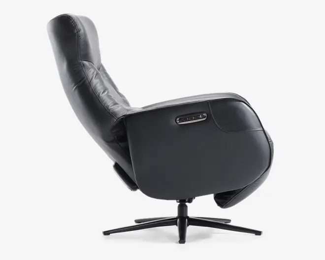 Drejestol m/indbygget fodskammel sort læder