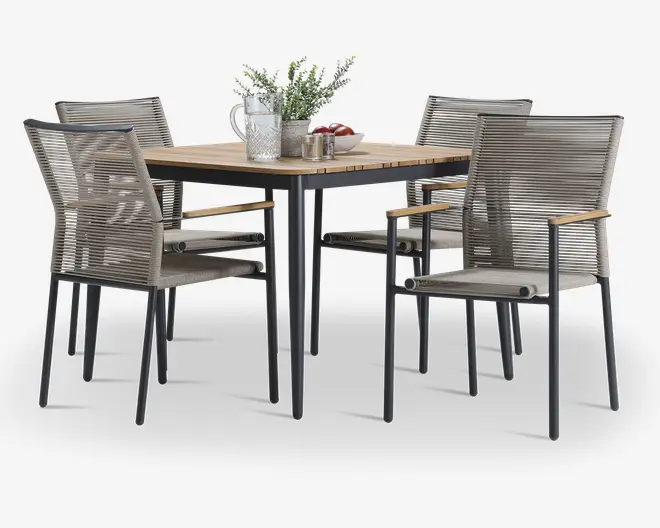 Havebord teak/aluminium 100x100 cm