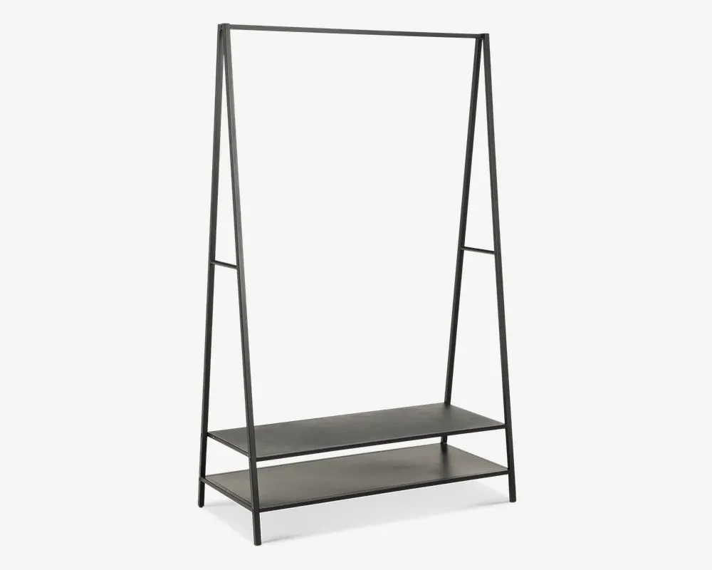 Garderobestativ med 2 hylder sort