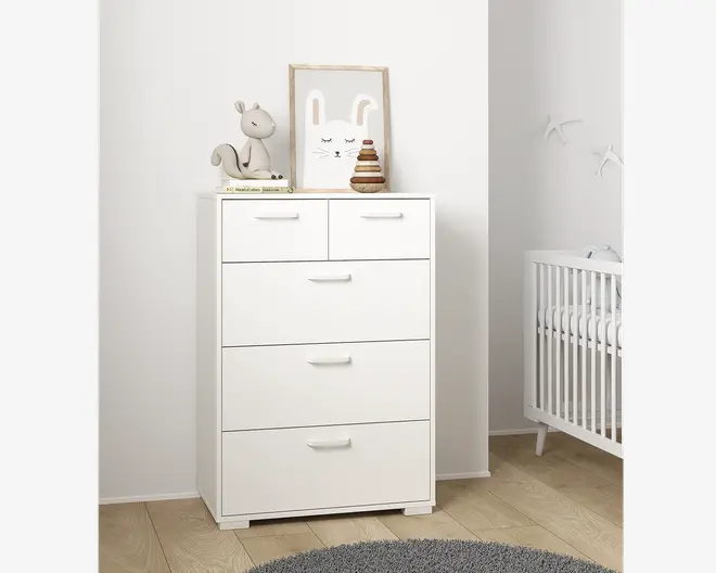 Kommode Sofia hvid med 5 skuffer