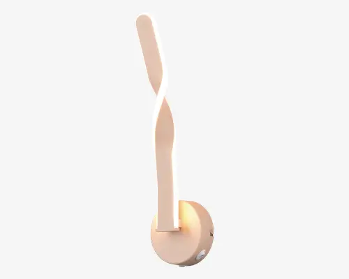 Moderne vægmonteret lampe med et skulpturelt, aflangt design. Lampen har en buet, mat overflade, der strækker sig lodret fra en rund base. Lyskilden er integreret langs den indvendige kant, hvilket giver et blødt, indirekte lys, der fremhæver lampens former. Udtrykket er minimalistisk og nutidigt, velegnet til stemnings- eller accentbelysning.