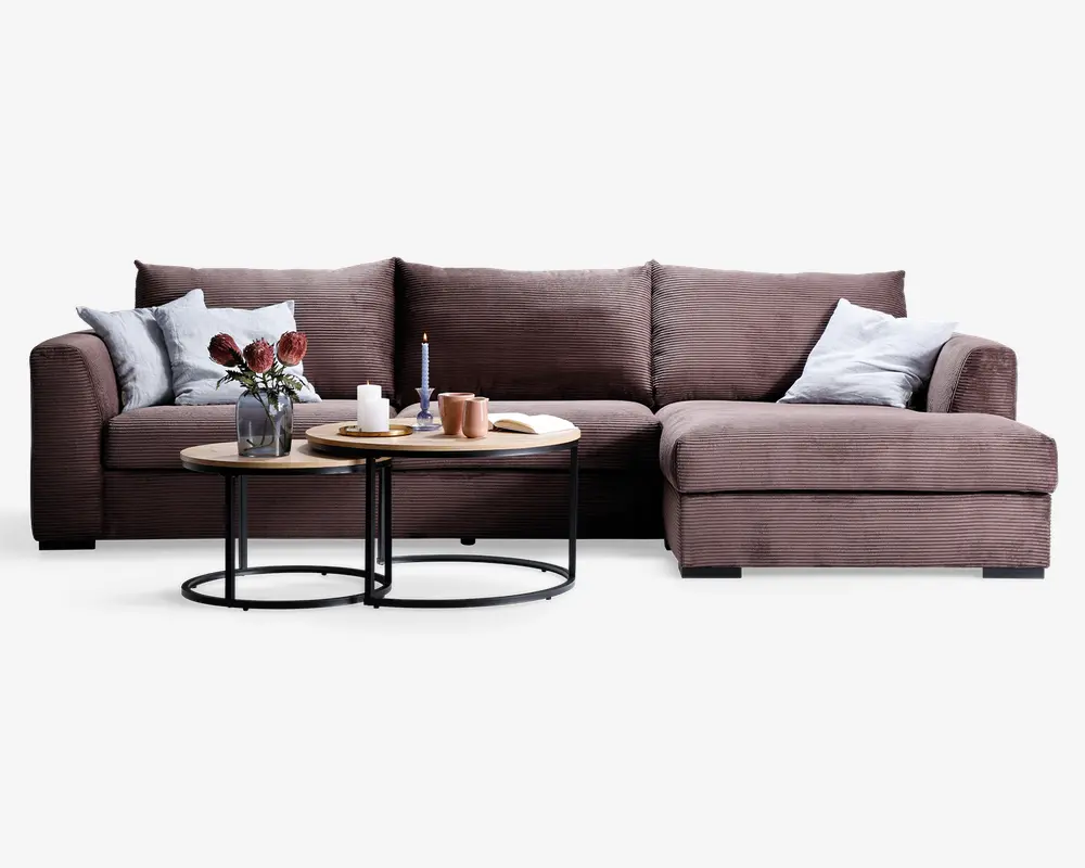 Sofa med chaiselong brun fløjl højre