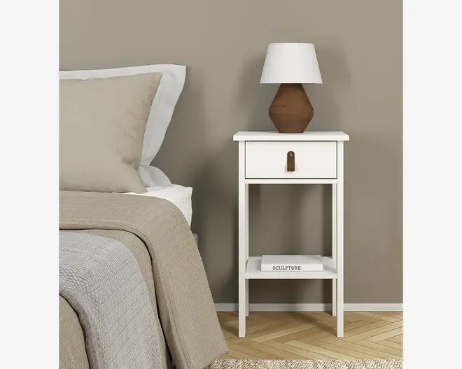 Sengebord Madrid hvid med 1 skuffe