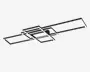 Loftarmatur med et moderne geometrisk design, bestående af tre overlappende rektangulære rammer i mat sort finish. Rammerne er oplyst langs de indvendige kanter med integreret LED-belysning, hvilket giver en klar og jævn lysfordeling. Den centrale monteringsbase er kompakt og diskret, hvilket understreger det minimalistiske udtryk. Velegnet til moderne indretning.
